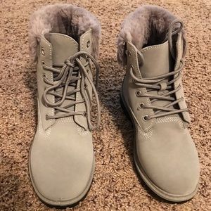 Gray mock timberland style boots